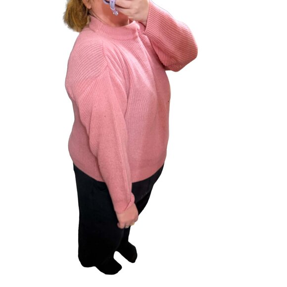 Society Coral Pink Chunky Knit Cropped Sweater Mock Neck Oversized Y2K L/XL - Picture 10 of 11